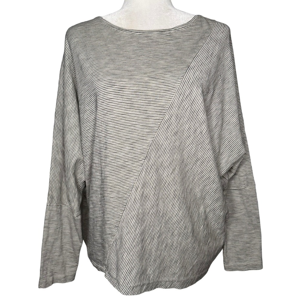 Oska Shirt Size 2 ( M 8/10) Striped Oversized Lagenlook Cotton Dolman Sleeve Top